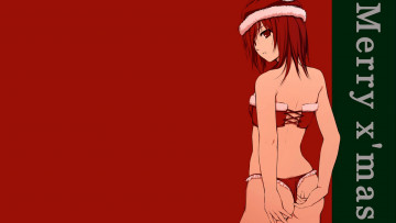 Картинка аниме merry chrismas winter колпак новый год костюм девушка