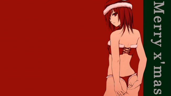 Обои картинки фото аниме, merry, chrismas, winter, колпак, новый, год, костюм, девушка