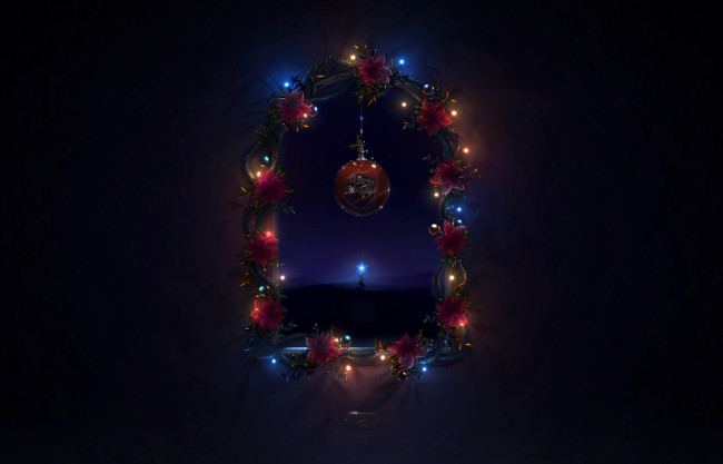 Обои картинки фото the, window, in, new, york, праздничные, 3д, графика, новый, год, шарик, гирлянда, окно