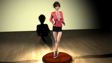 Картинка 3д+графика people+ люди тень комната взгляд девушка