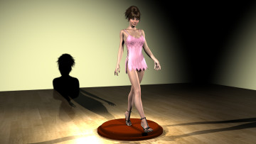 обоя 3д графика, people , люди, взгляд, платье, комната, тень, девушка