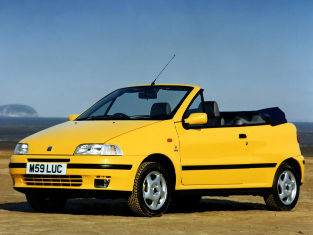 Обои картинки фото автомобили, fiat, cabrio, punto, yellow