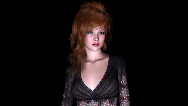 Обои картинки фото 3д графика, people , люди, девушка, фон, платье, взгляд