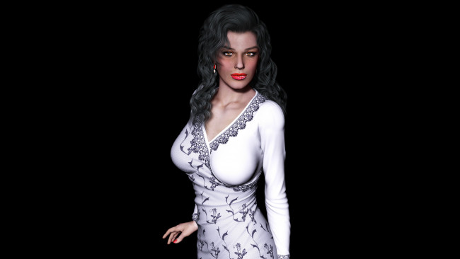 Обои картинки фото 3д графика, people , люди, девушка, фон, взгляд, платье