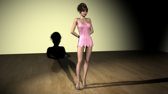 Обои картинки фото 3д графика, people , люди, платье, тень, комната, взгляд, девушка