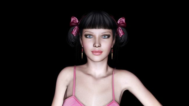 Обои картинки фото 3д графика, people , люди, взгляд, бантик, платье, фон, девушка