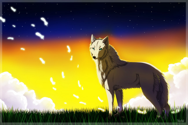 Обои картинки фото рисованные, животные,  собаки, трава, собака