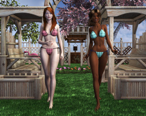 Картинка 3д+графика люди+ people купальники фон взгляд сакура девушки