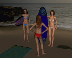 Картинка 3д+графика люди+ people купальники море фон взгляд девушки