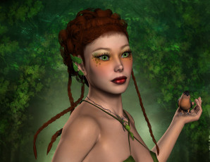 Картинка 3д+графика эльфы+ elves птичка косички лес фон взгляд эльфийка