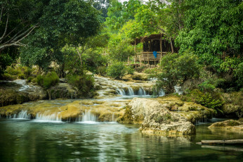 Картинка природа водопады лес река водопад