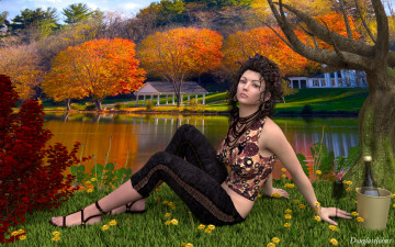 Картинка 3д+графика люди+ people девушка озеро природа фон взгляд