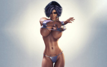 Картинка 3д+графика люди+ people фиолетовый купальник татуировка девушка