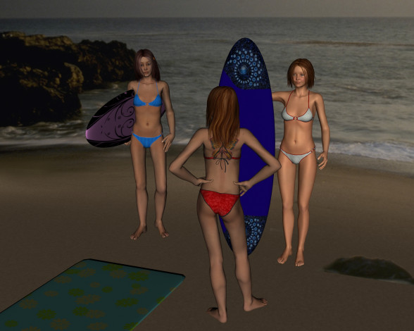 Обои картинки фото 3д графика, люди , people, купальники, море, фон, взгляд, девушки