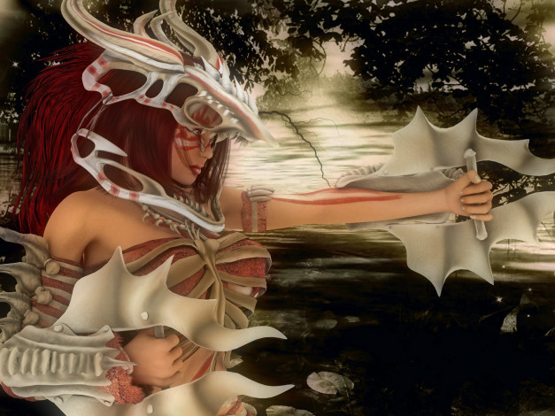 Обои картинки фото 3д графика, фантазия , fantasy, фон, взгляд, девушка