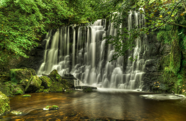Обои картинки фото природа, водопады, река, водопад, лес
