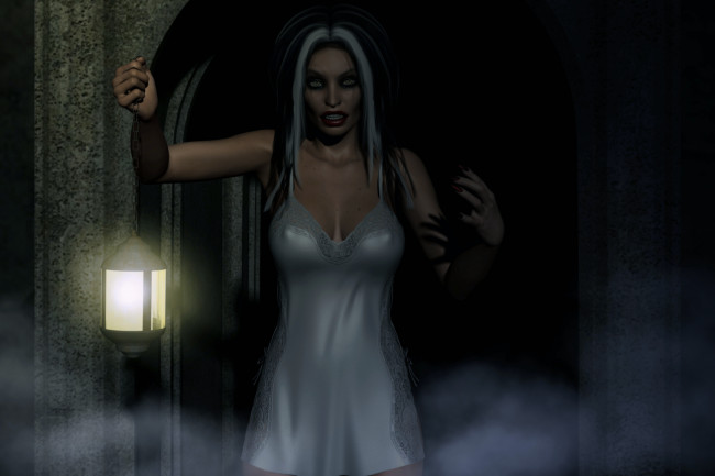 Обои картинки фото 3д графика, люди , people, девушка, фонарь, фон, взгляд