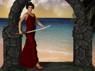 Картинка 3д+графика фантазия+ fantasy фон девушка взгляд оружие