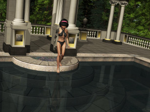 Картинка 3д+графика люди+ people девушка взгляд фон бассейн