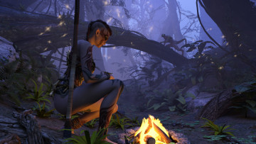 Картинка 3д+графика эльфы+ elves эльфийка взгляд фон лес оружие