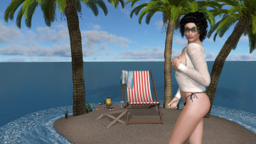 Картинка 3д+графика люди+ people шезлонг фон взгляд девушка