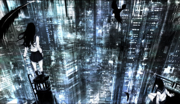 Картинка tagme+ artist аниме город +улицы +здания tagme арт девушки перья