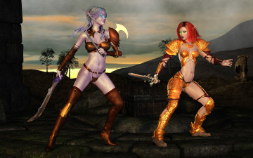 Картинка 3д+графика эльфы+ elves фон девушки сундук меч эльф взгляд