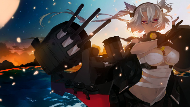 Обои картинки фото аниме, kantai collection, оружие, девушка, арт, eules, kancolle, kantai, collection, musashi