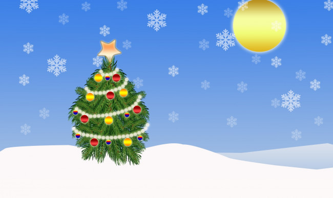 Обои картинки фото праздничные, векторная графика , новый год, ели, снежинки, украшение