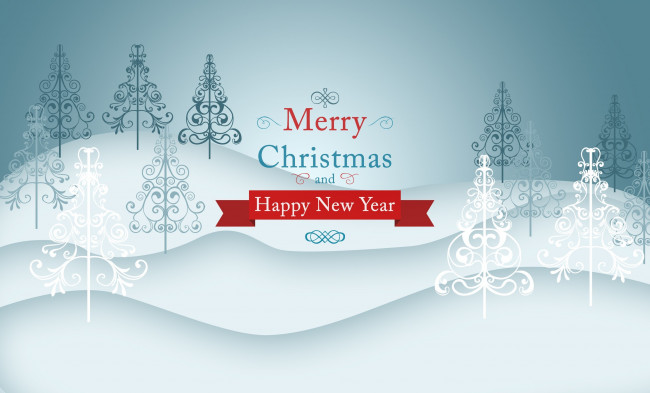 Обои картинки фото праздничные, векторная графика , новый год, ели, снег