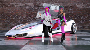 Картинка 3д+графика люди-авто мото+ people-+car+ +moto фон взгляд девушки