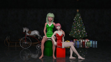 Картинка 3д+графика праздники+ holidays подарки праздник елка фон взгляд девушки