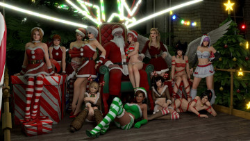 Картинка 3д+графика праздники+ holidays санта клаус фон взгляд девушки