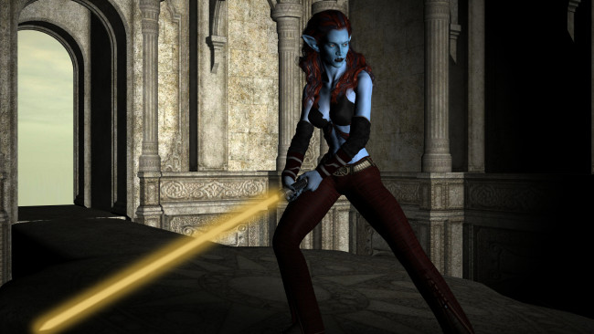 Обои картинки фото 3д графика, эльфы , elves, фон, взгляд, эльфийка, оружие