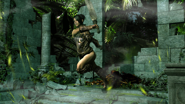 Обои картинки фото 3д графика, фантазия , fantasy, фон, девушка, взгляд