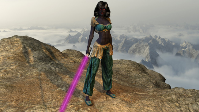 Обои картинки фото 3д графика, фантазия , fantasy, фон, девушка, взгляд