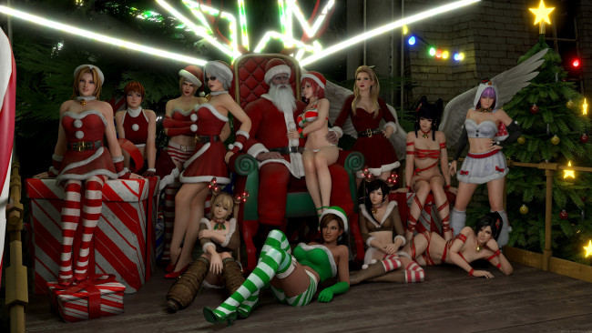 Обои картинки фото 3д графика, праздники , holidays, санта, клаус, фон, взгляд, девушки