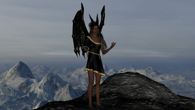 Обои картинки фото 3д графика, существа , creatures, девушка, взгляд, фон, демон