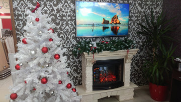 Картинка праздничные новогодний+очаг интерьер