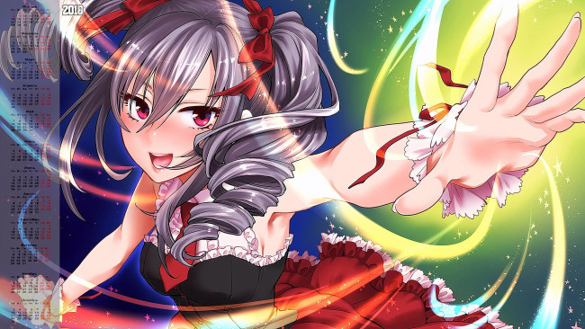 Обои картинки фото календари, аниме, девушка, 2018, взгляд, лицо