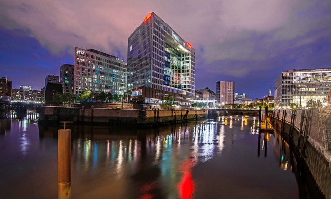 Обои картинки фото hamburg, города, гамбург , германия, огни, ночь