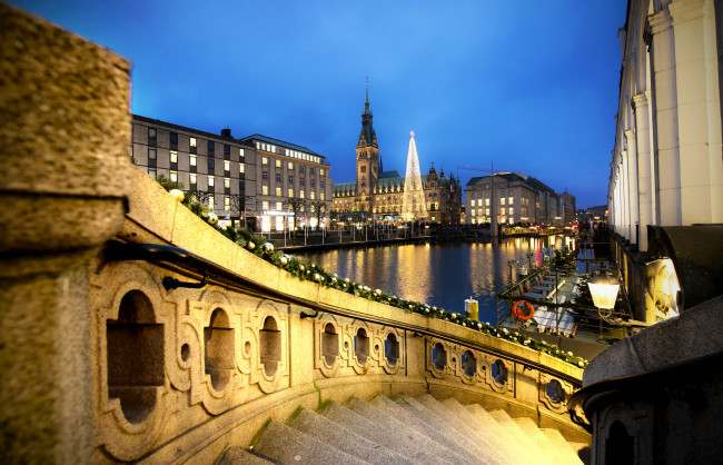 Обои картинки фото hamburg, города, гамбург , германия, ночь, огни