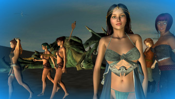 Картинка 3д+графика фантазия+ fantasy дракон фон люди