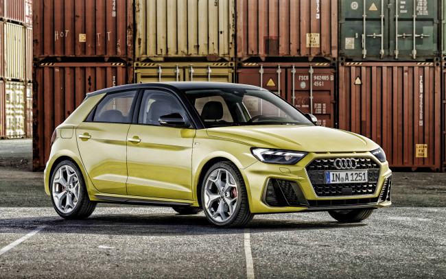 Обои картинки фото 2019 audi a1, автомобили, audi, хэтчбек, желтый, экстерьер, новый, вид, спереди, ауди, немецкие