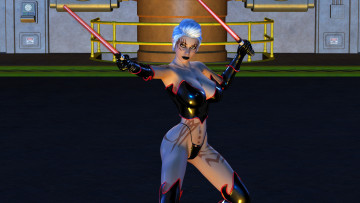 Картинка 3д+графика фантазия+ fantasy девушка фон взгляд корсет латекс тату меч