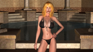 Картинка 3д+графика люди+ people девушка фон взгляд бассейн купальник