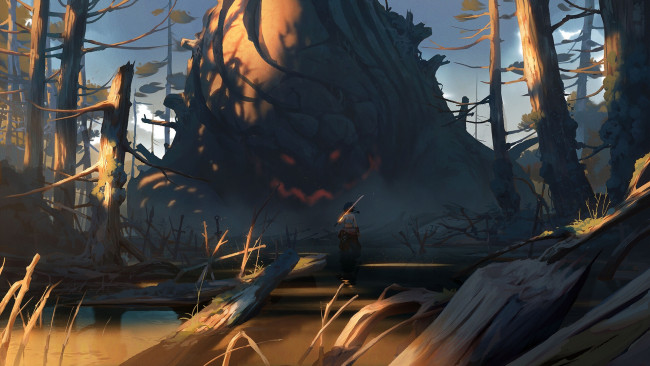 Обои картинки фото аниме, животные,  существа, девушка, монстр