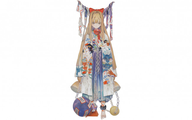 Обои картинки фото аниме, животные,  существа, девушка, цепи, гири