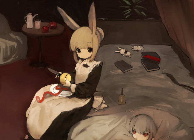 Обои картинки фото аниме, животные,  существа, девушка