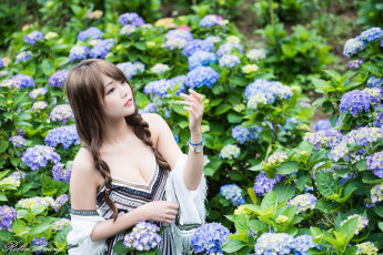 Картинка девушки -+азиатки шатенка сарафан гортензия